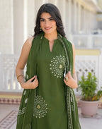 Skylee Cotton Embroidered Straight 3 Piece Kurta Set For Woman