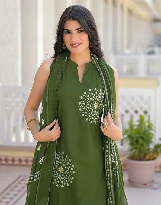 Cotton Embroidered Straight 3 Piece Kurta Set