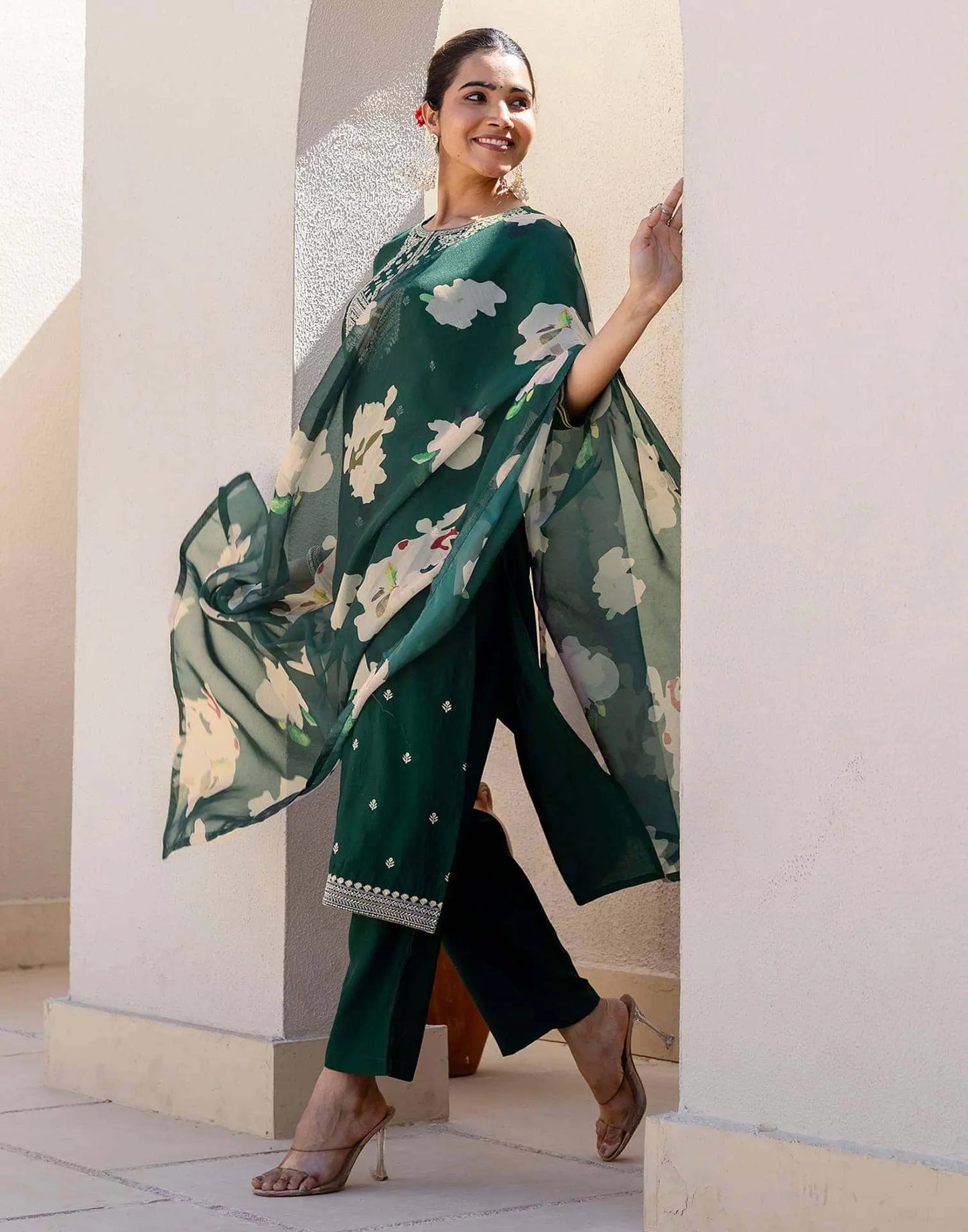 Silk Embroidery, Sequins Work and Gota Lace Straight Kurta with Pant & Dupatta