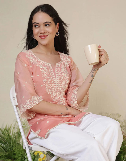Silk Embroidered Straight Kurti