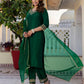 Silk Blend Sequins, Embroidery and Lace Straight Kurta with Pant & Dupatta