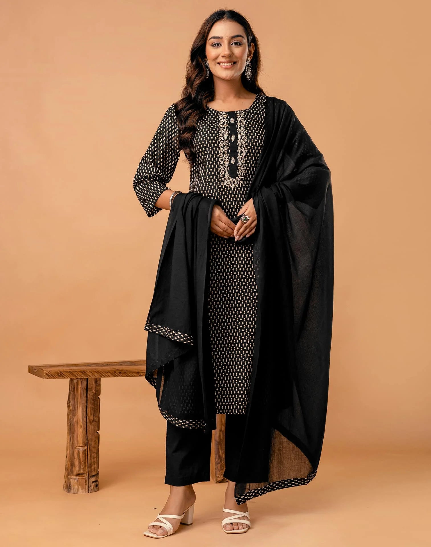 Skylee Cotton Embroidered Straight 3 Piece Kurta Set For Woman