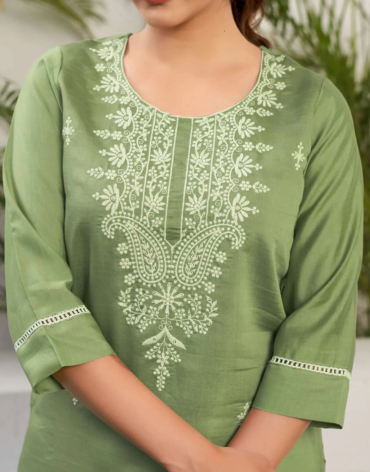 Silk Embroidered Straight Kurti
