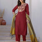Silk Sequin Work, Embroidery, Embroidery Lace Straight Kurta with Pant & Dupatta