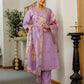 skylee Affordable Purple Silk Embroidered Round-Neck Straight Kurti with Pant & Dupatta under 999
