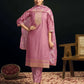 Affordable Pink Chanderi Embroidered Kurta Set with dupatta 