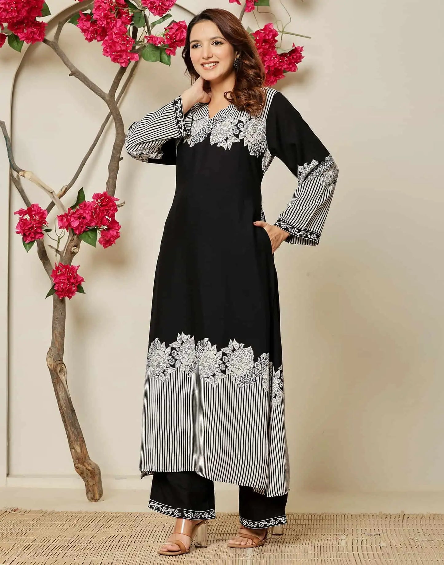 Cotton Printed V-Neck Co-ord Set