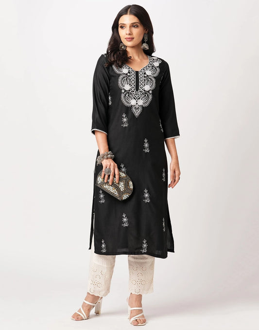Cotton Embroidered Straight Kurti