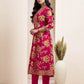 Pink Cotton Printed Anarkali Kurta Set with Pant & Dupatta for Women V-Neck, Casual & Festival Wear Under 1299