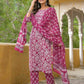 Cotton Straight Printed Round Neck Kurta with Pant & Dupatta