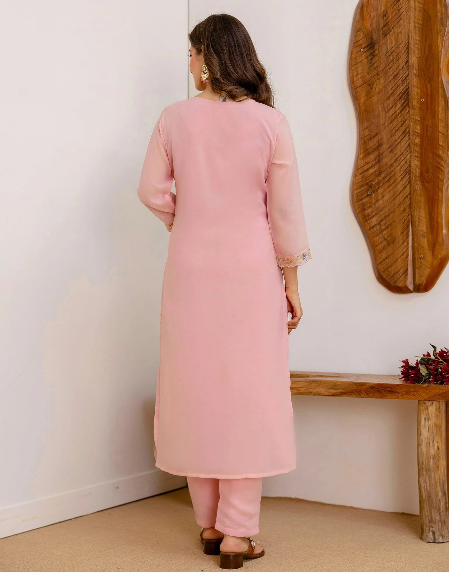 Pink Georgette Embroidered Kurta Set with Pant & Dupatta