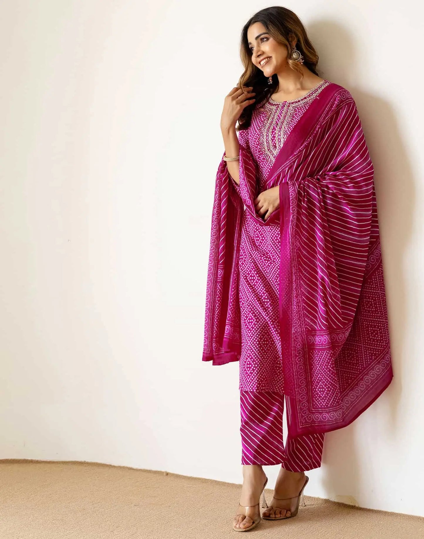 Pink Cotton Printed Kurta Set with Pant & Dupatta under 999