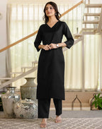Skylee Viscose Rayon Plain Straight 3 Piece Kurta Set For Woman
