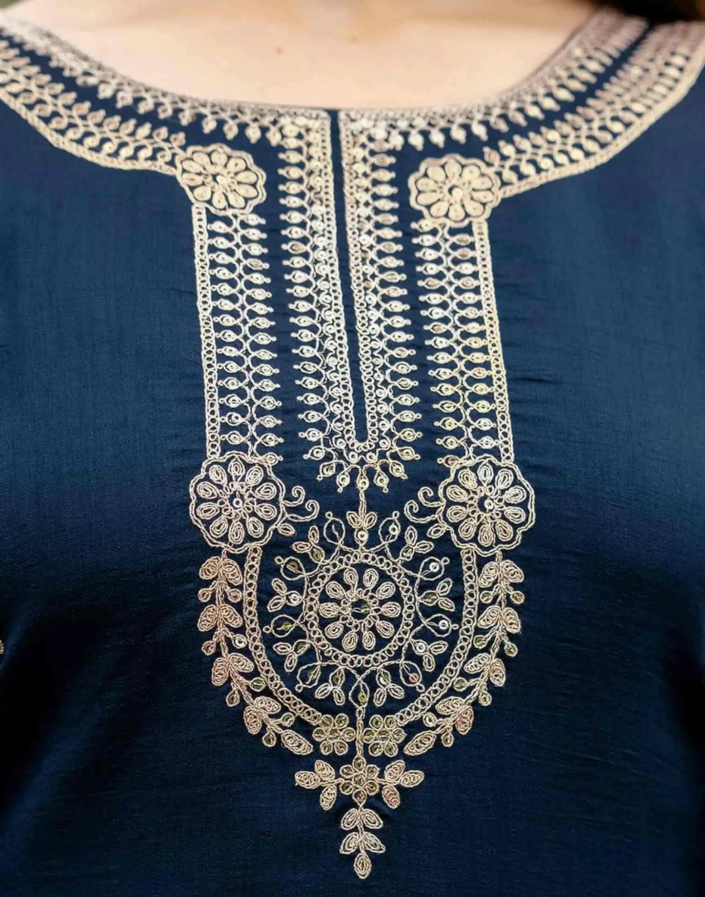 Silk Embroidered Straight Kurta with Pant & Dupatta