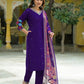 Silk Straight Embroidery V-Neck Kurta with Pant & Dupatta