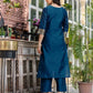 Affordable Silk Blend Kurta Set for Women in Blue Weaving Straight Kurta with Pant & Dupatta