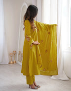Orange Pie Round Neck Embroidered A-Line, Palazzo 3 Piece Kurta Set with Dupatta