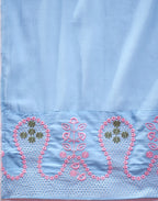 Powder Blue Keyhole Round Neck Embroidered Straight 3 Piece Kurta Set with Dupatta