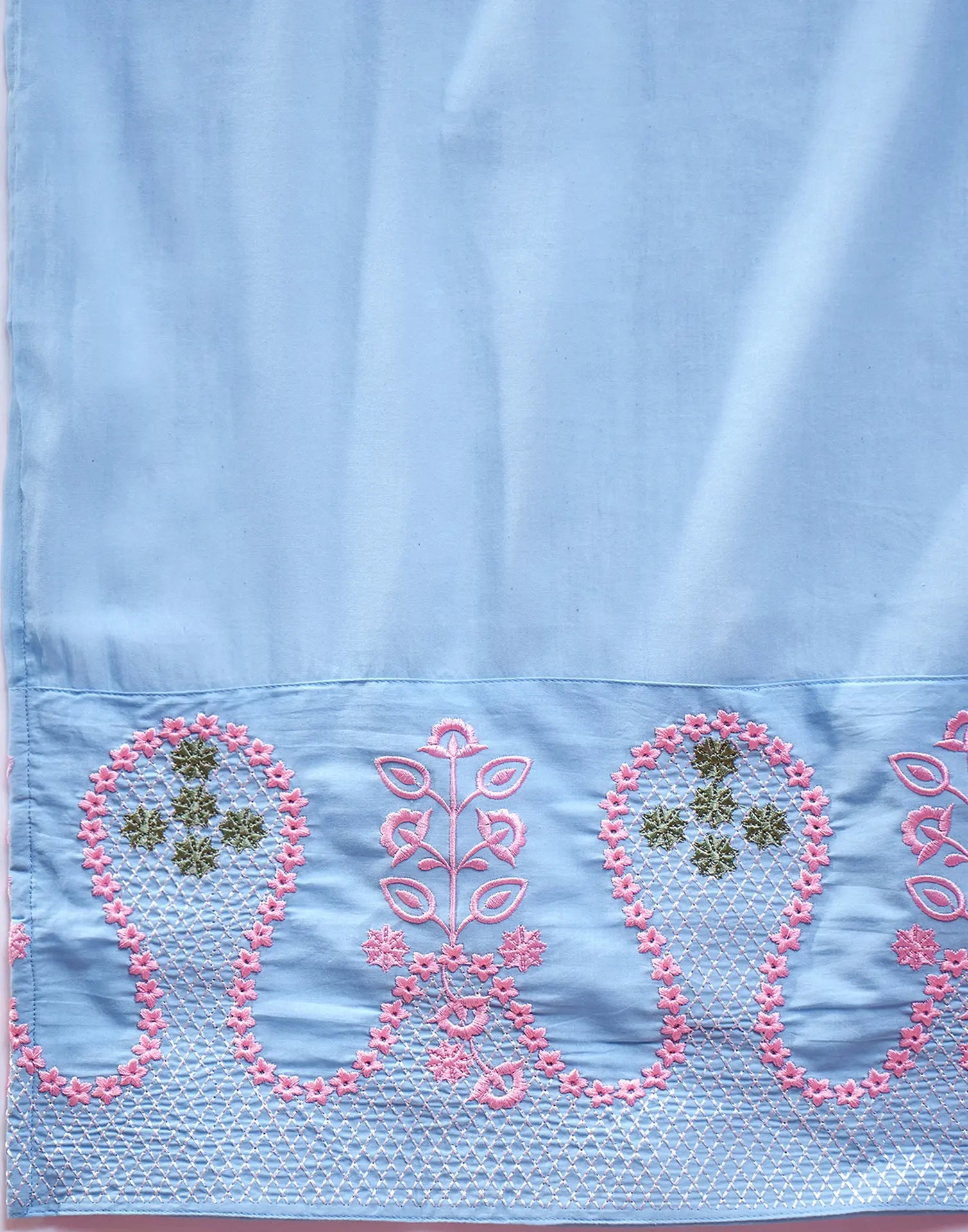 Powder Blue Keyhole Round Neck Embroidered Straight 3 Piece Kurta Set with Dupatta