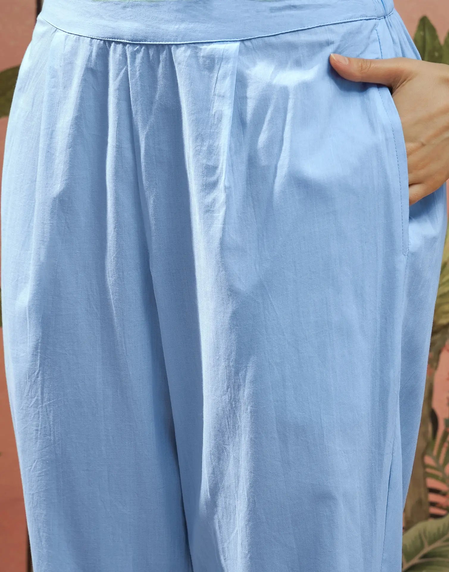 Powder Blue Keyhole Round Neck Embroidered Straight 3 Piece Kurta Set with Dupatta