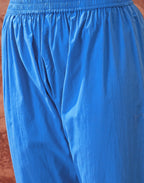 Cobalt Blue V-Neck Embroidered Digital Printed Straight 3 Piece Kurta Set with Dupatta