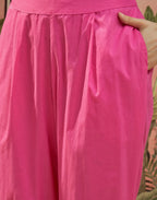 Fuchsia Pink V-Neck Embroidered Straight 3 Piece Kurta Set with Dupatta