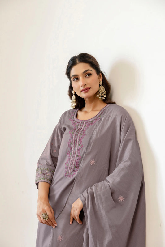 Pure Cotton Embroidered Straight 3-Piece Kurta Set with Dupatta