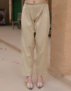 Tan Beige V-Neck Embroidered Mirror Work Straight 3 Piece Kurta Set with Dupatta
