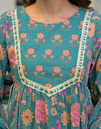 Skylee Cotton Floral Print A-Line 3 Piece Kurta Set For Woman