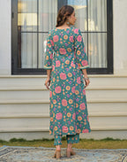 Skylee Cotton Floral Print A-Line 3 Piece Kurta Set For Woman