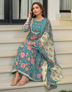 Skylee Cotton Floral Print A-Line 3 Piece Kurta Set For Woman
