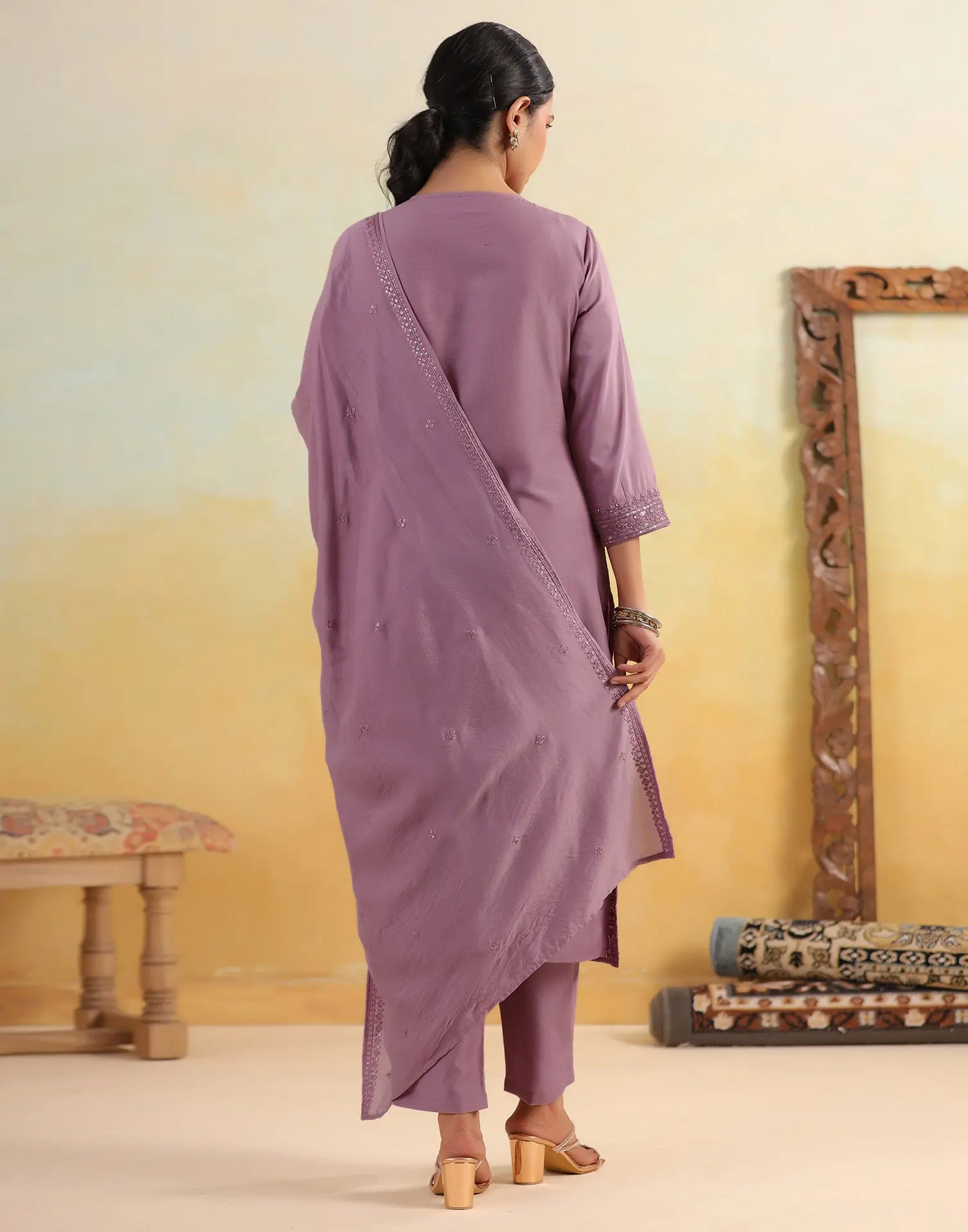 Skylee Silk Embroidered Straight 3 Piece Kurta Set For Woman