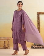 Skylee Silk Embroidered Straight 3 Piece Kurta Set For Woman