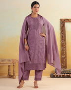 Skylee Silk Embroidered Straight 3 Piece Kurta Set For Woman