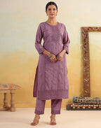 Skylee Silk Embroidered Straight 3 Piece Kurta Set For Woman