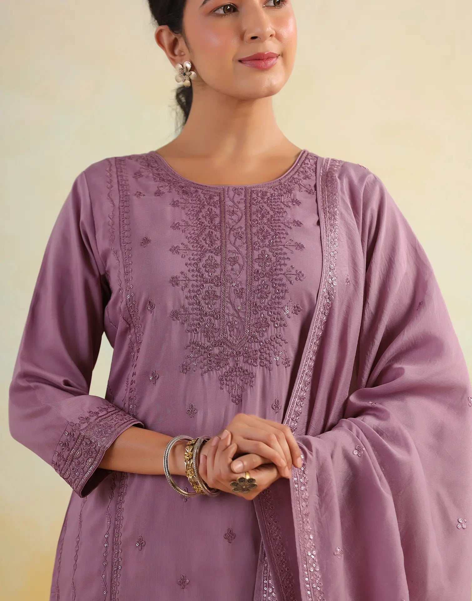 Skylee Silk Embroidered Straight 3 Piece Kurta Set For Woman