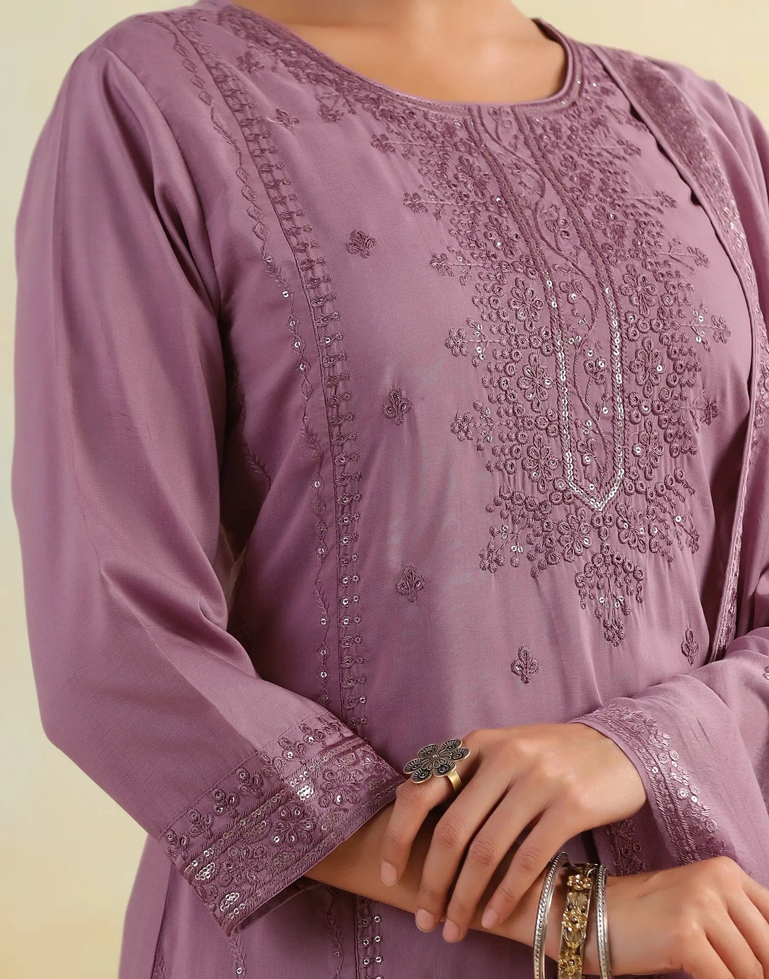 Skylee Silk Embroidered Straight 3 Piece Kurta Set For Woman
