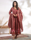 Skylee Cotton Foil Print Anarkali 3 Piece Kurta Set For Woman