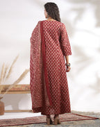 Skylee Cotton Foil Print Anarkali 3 Piece Kurta Set For Woman