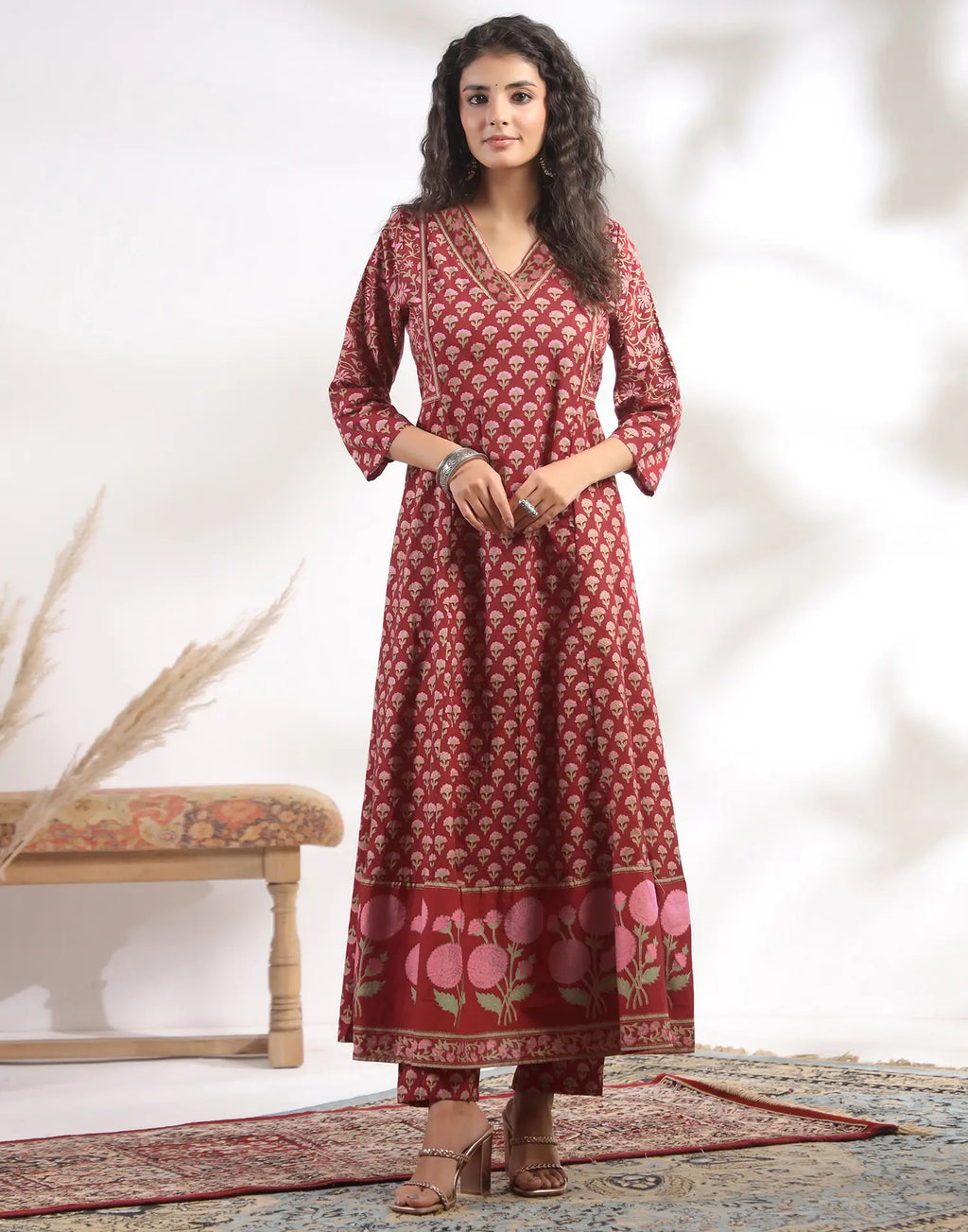 Skylee Cotton Foil Print Anarkali 3 Piece Kurta Set For Woman