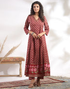 Skylee Cotton Foil Print Anarkali 3 Piece Kurta Set For Woman
