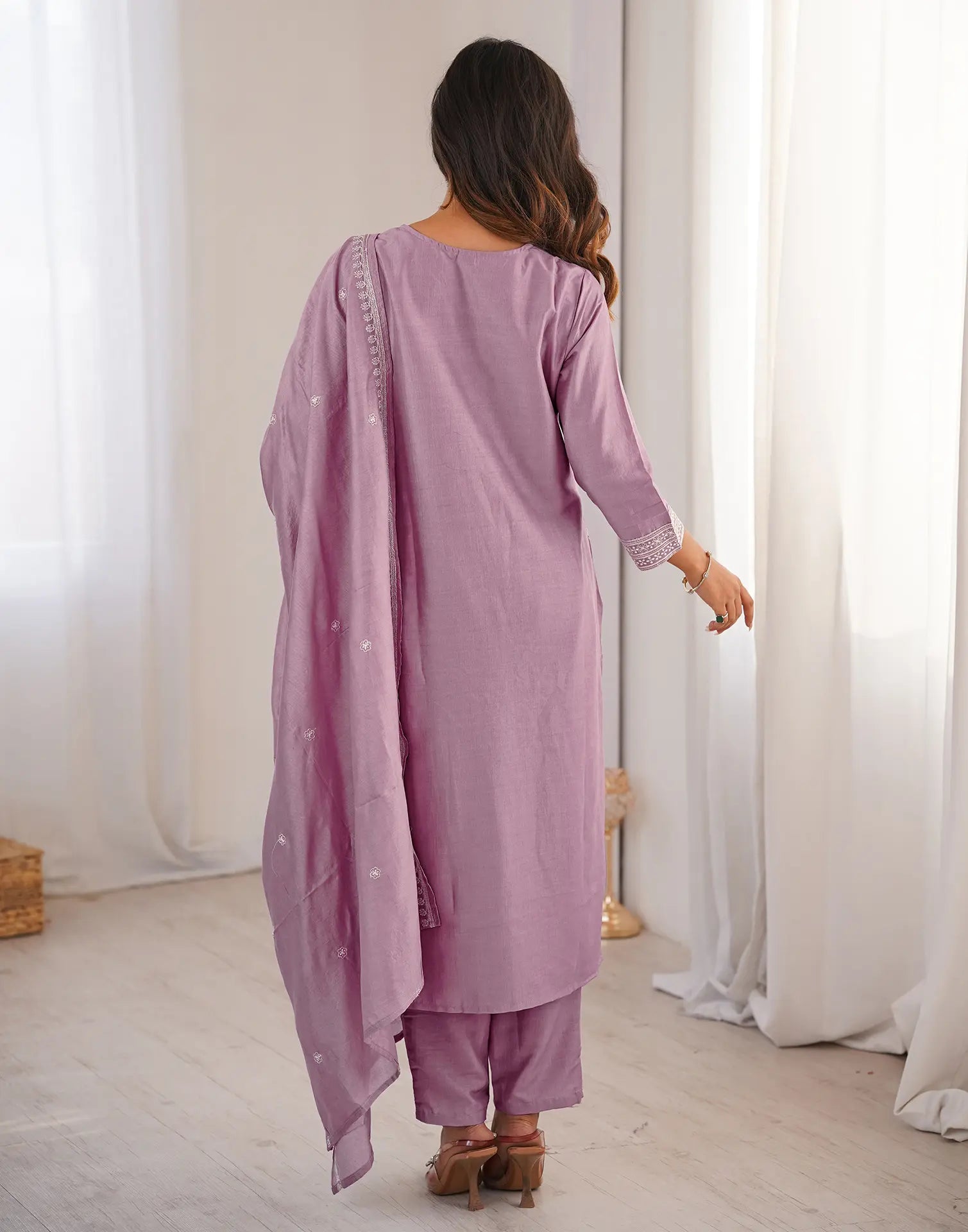 Skylee Silk Embroidered Straight 3 Piece Kurta Set For Woman