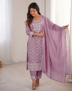 Skylee Silk Embroidered Straight 3 Piece Kurta Set For Woman