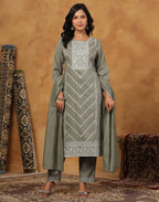 Skylee Silk Embroidered Straight 3 Piece Kurta Set For Woman