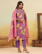 Skylee Silk Floral Print Straight 3 Piece Kurta Set For Woman