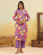Skylee Silk Floral Print Straight 3 Piece Kurta Set For Woman