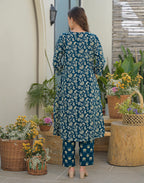 Skylee Cotton Printed Straight 3 Piece Kurta Set For Woman