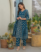 Skylee Cotton Printed Straight 3 Piece Kurta Set For Woman