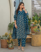 Skylee Cotton Printed Straight 3 Piece Kurta Set For Woman