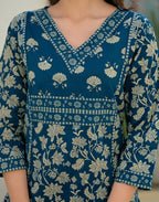 Skylee Cotton Printed Straight 3 Piece Kurta Set For Woman